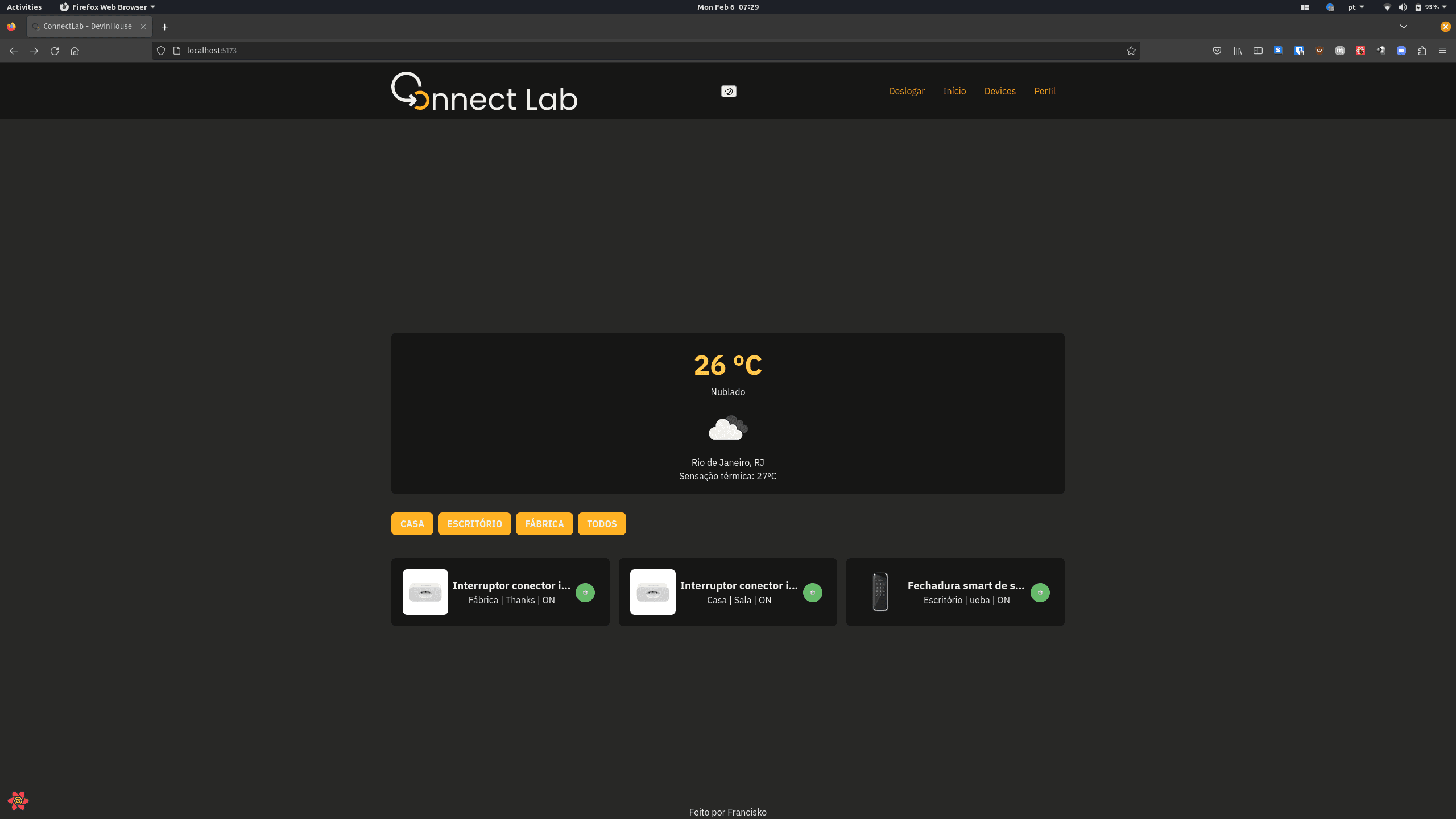 Home do usuário no app connect lab