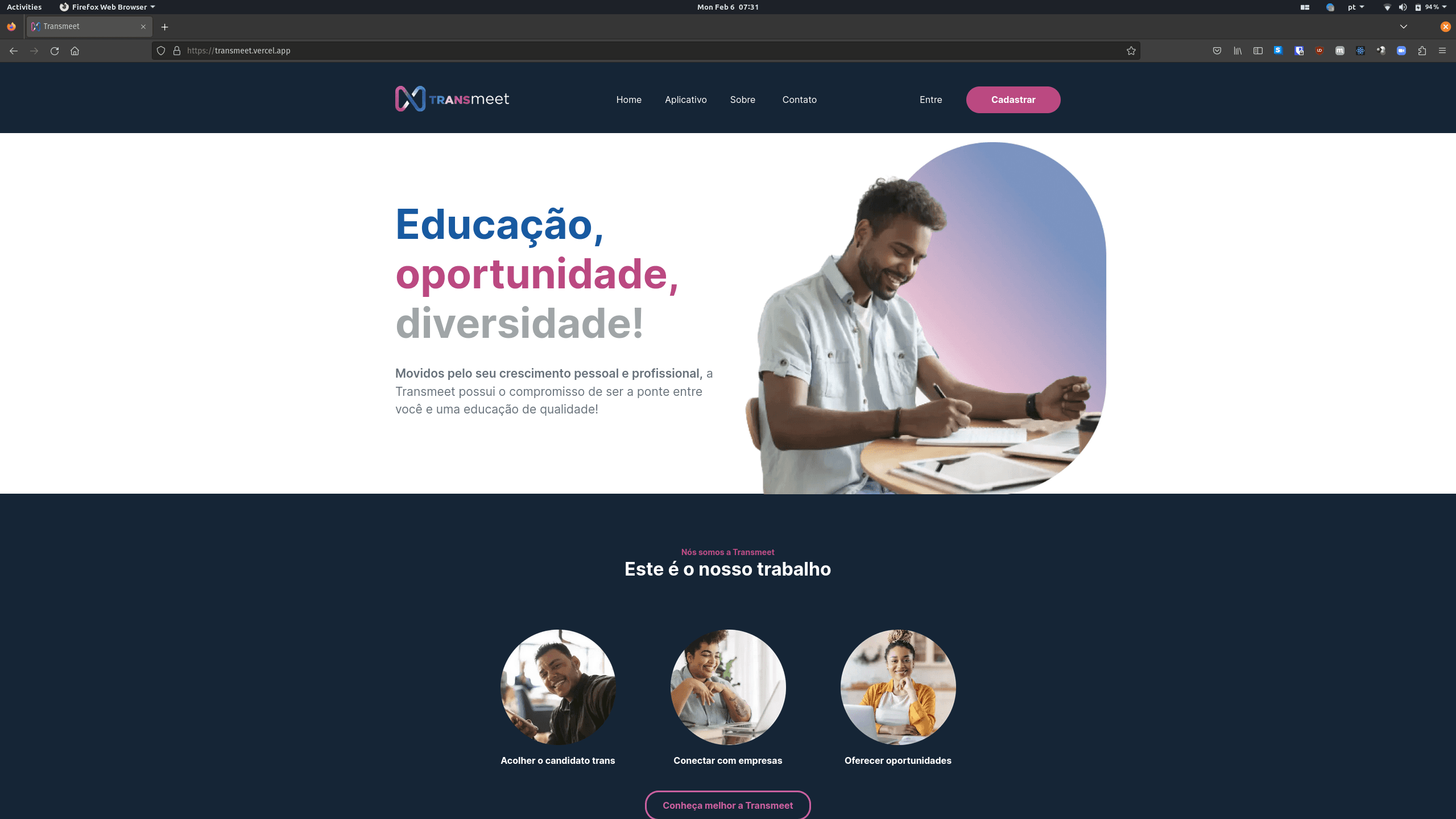Home do usuário no app connect lab